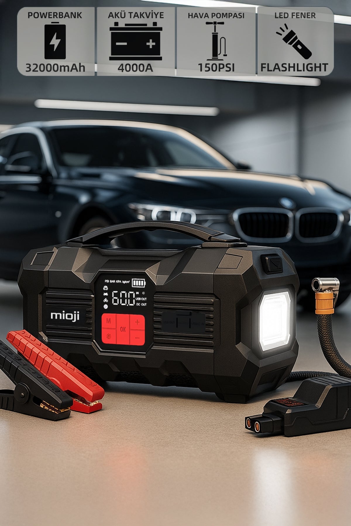 Mio 20 Pro 4000A 32000mAh Akü Takviye+Hava Pompası+LED Fener+Powerbank