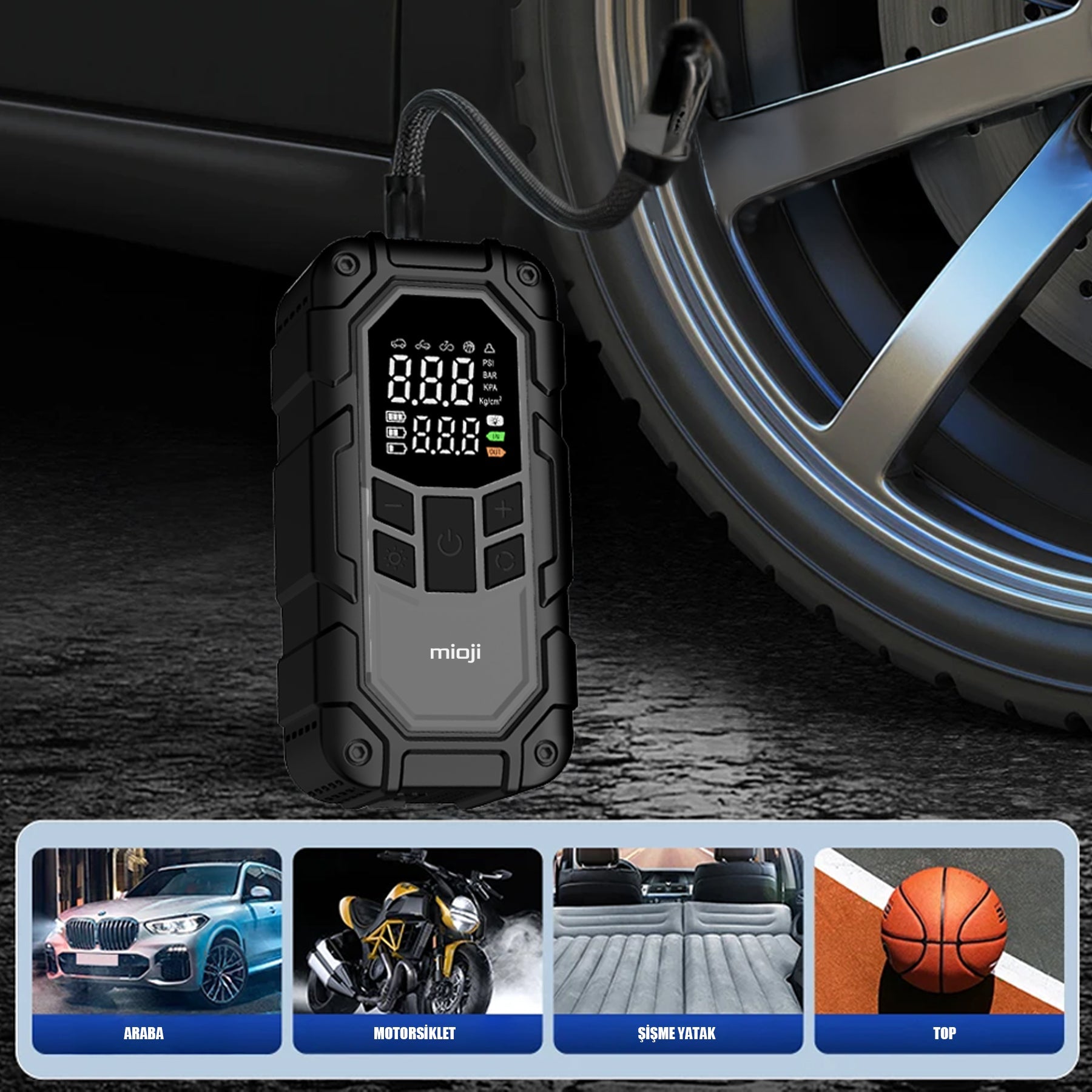 Mio D8H Plus 2000A 16000mAh Akü Takviye+Hava Pompası+LED Fener+Powerbank